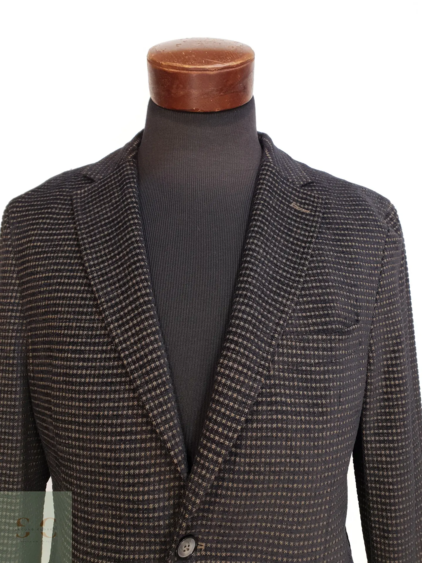 Blazer Desestructurado en Tejido Italiano Microcuadros Grafito y Mostaza Mey & Edlich Talla M 4