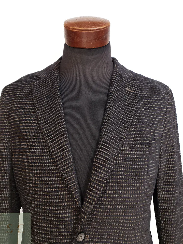 Blazer Desestructurado en Tejido Italiano Microcuadros Grafito y Mostaza Mey & Edlich Talla M 4