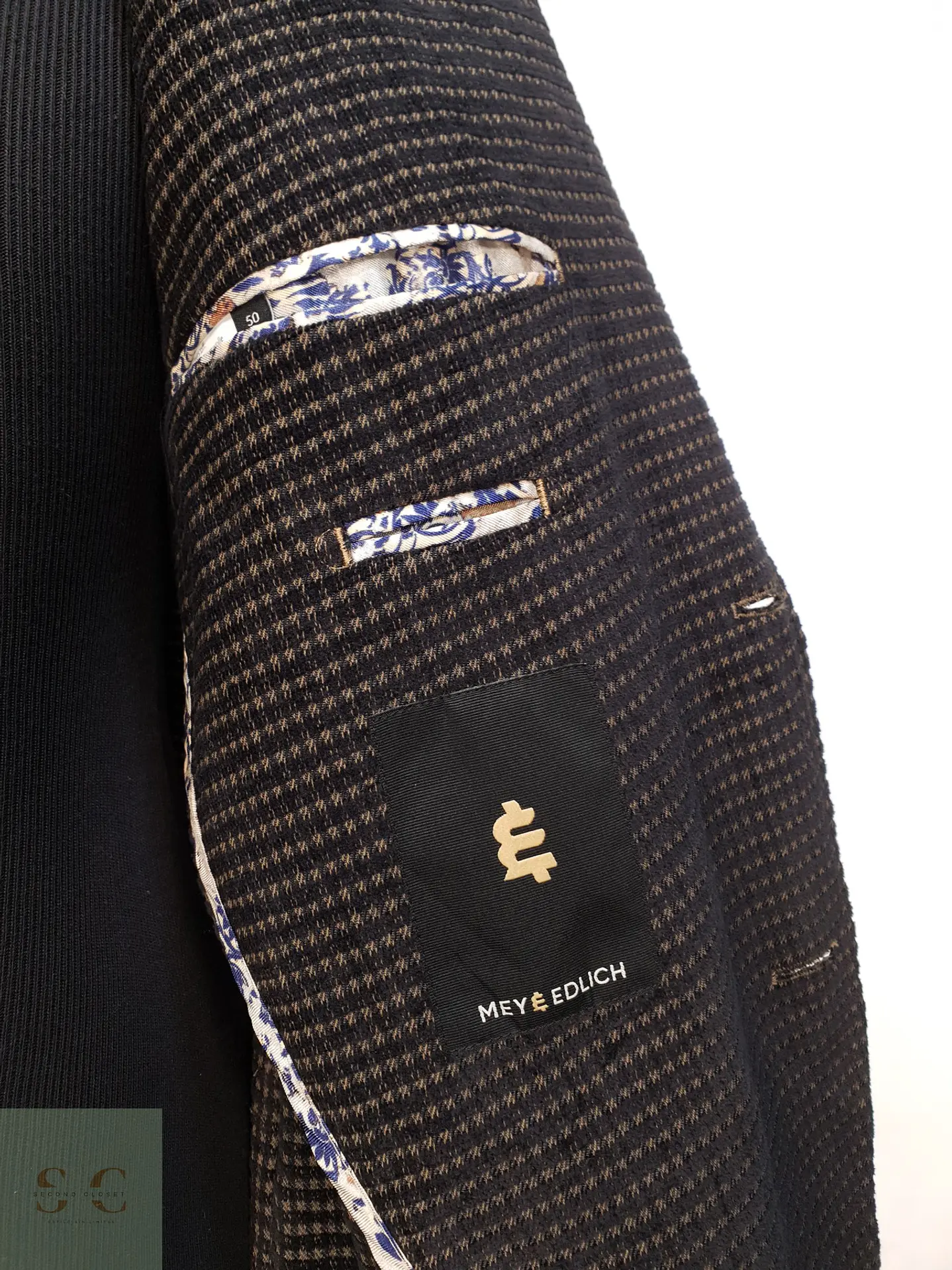 Blazer Desestructurado en Tejido Italiano Microcuadros Grafito y Mostaza Mey & Edlich Talla M 6