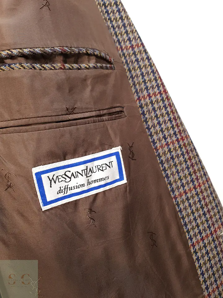 Blazer Sastrense en Paño de Lana Virgen con Micro Patrón Multitonal Yves Saint Laurent Talla LXL 7