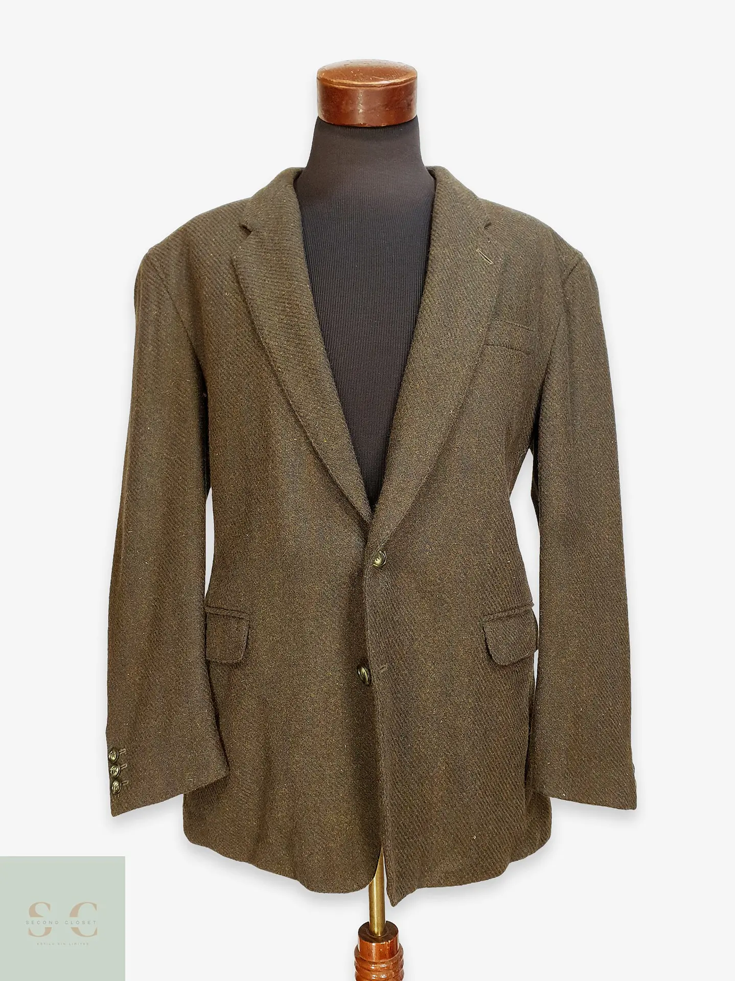 Blazer Clásico en Paño Espigado Verde Militar C&A Talla XL 1