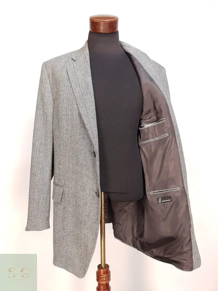 Blazer en Espiga de Lana de Cordero con Finas Rayas Lanificio di Pray Talla LXL 7