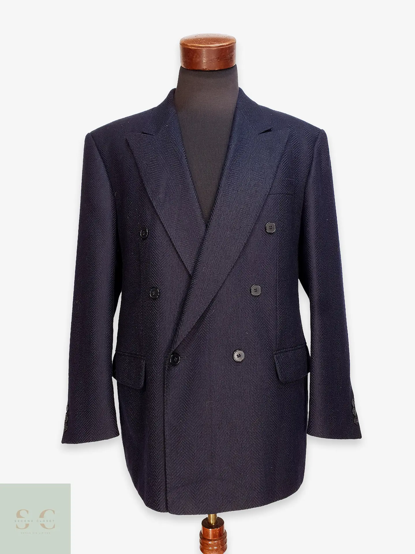 Blazer Cruzado en Paño Espiga Azul Marino Roy Robson Talla LXL 1