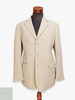 Blazer Beige con Raya Diplomática y Cierre de Tres Botones CANDA Talla XL