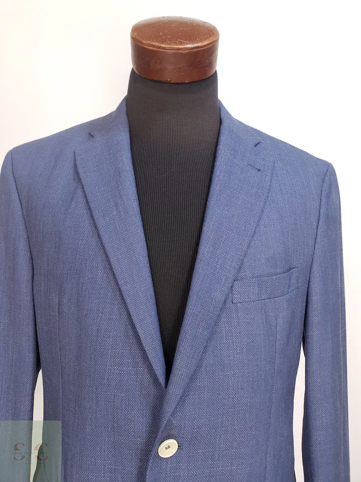 Blazer Texturizado en Mezcla de Lana Virgen y Lino Azul Sereno Bäumler Talla ML 3