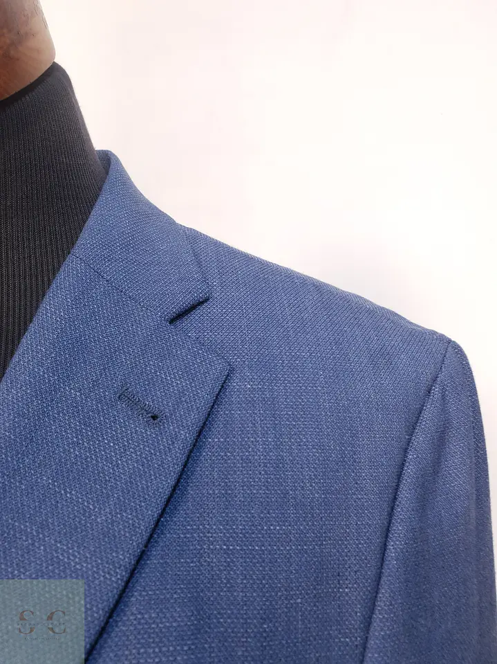 Blazer Texturizado en Mezcla de Lana Virgen y Lino Azul Sereno Bäumler Talla ML 4