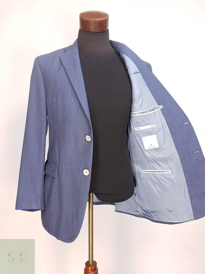 Blazer Texturizado en Mezcla de Lana Virgen y Lino Azul Sereno Bäumler Talla ML 6