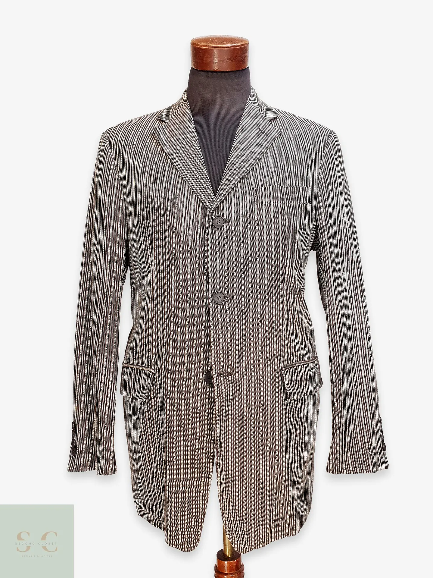 Blazer Estructurado de Tejido Listado Bicolor Alba Moda Talla ML 1