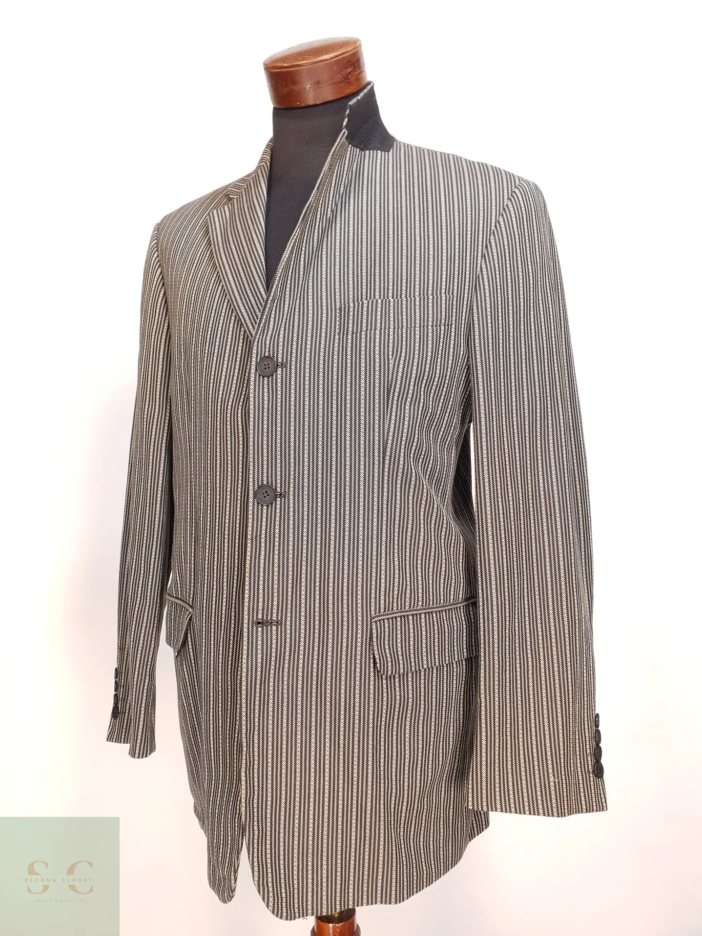 Blazer Estructurado de Tejido Listado Bicolor Alba Moda Talla ML 6