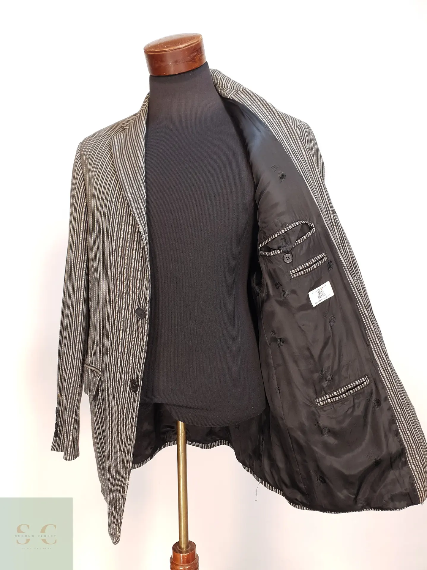 Blazer Estructurado de Tejido Listado Bicolor Alba Moda Talla ML 8
