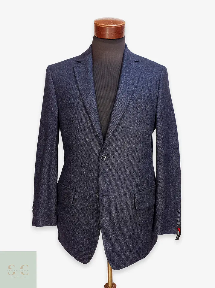 Blazer de Paño Texturizado en Lana Virgen Azul Noche Atelier Torino Talla M 1