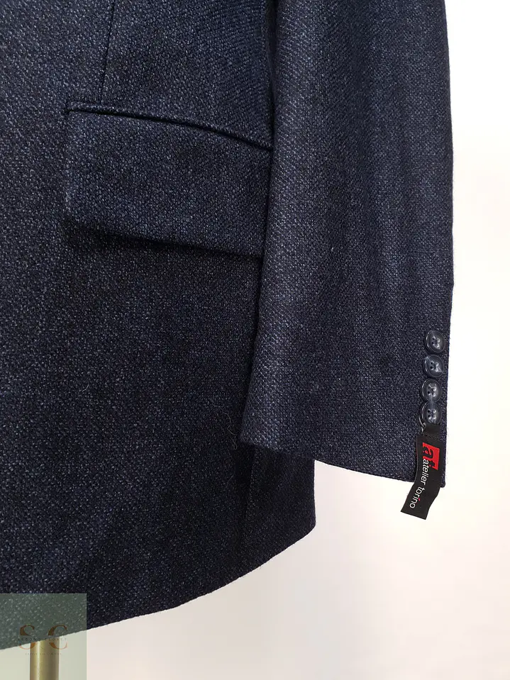 Blazer de Paño Texturizado en Lana Virgen Azul Noche Atelier Torino Talla M 2
