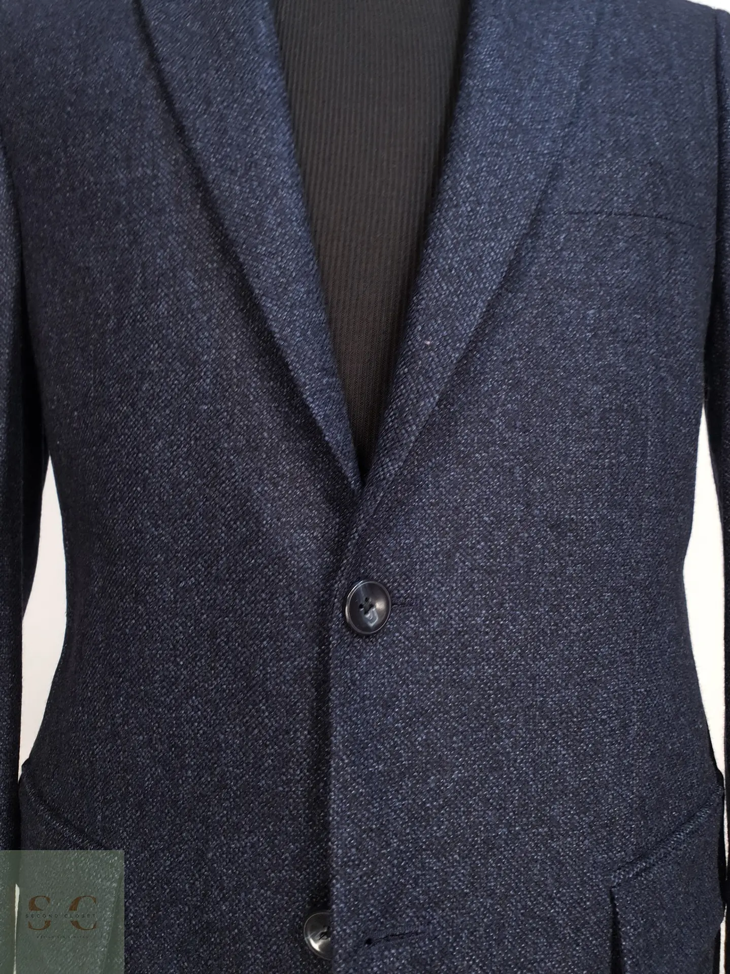 Blazer de Paño Texturizado en Lana Virgen Azul Noche Atelier Torino Talla M 3