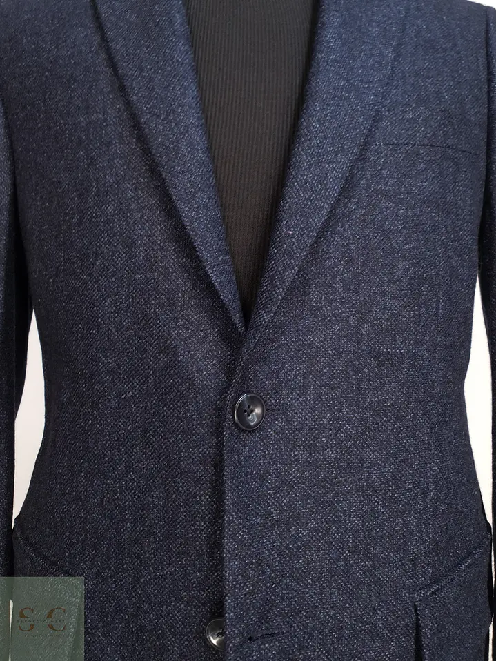 Blazer de Paño Texturizado en Lana Virgen Azul Noche Atelier Torino Talla M 3