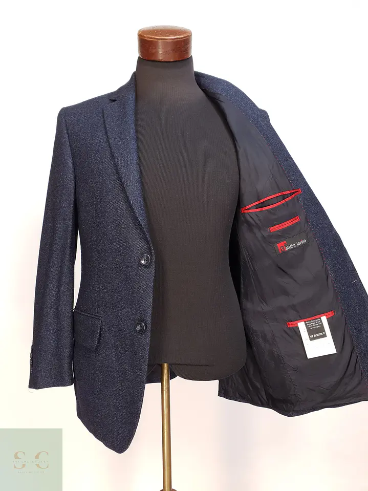 Blazer de Paño Texturizado en Lana Virgen Azul Noche Atelier Torino Talla M 8