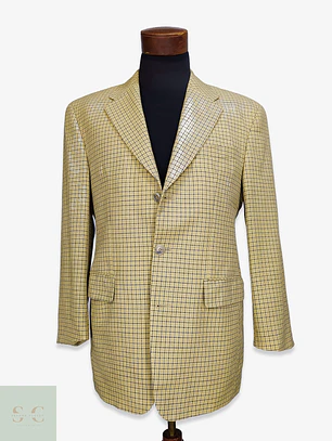 Blazer de Paño en Lana Virgen con Tramado Cuadrilátero Carl Gross Talla LXL