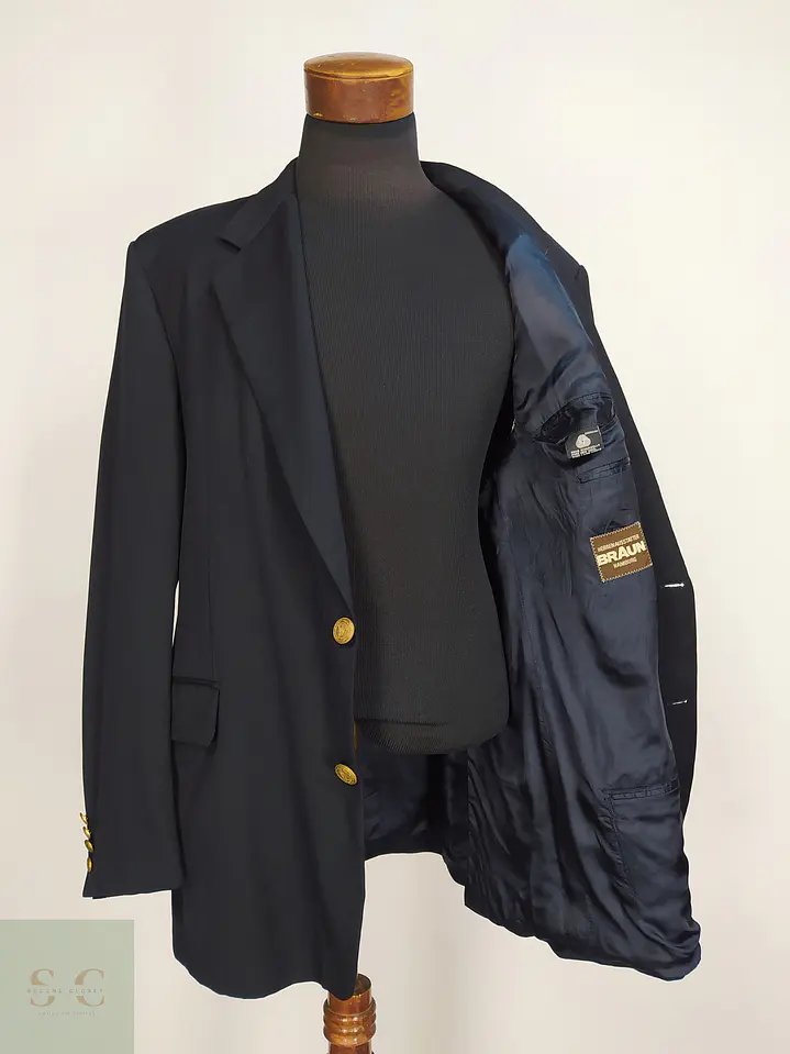 Blazer Marino Clásico en Lana Virgen con Botones Dorados Braun Hamburg Talla XXL 8
