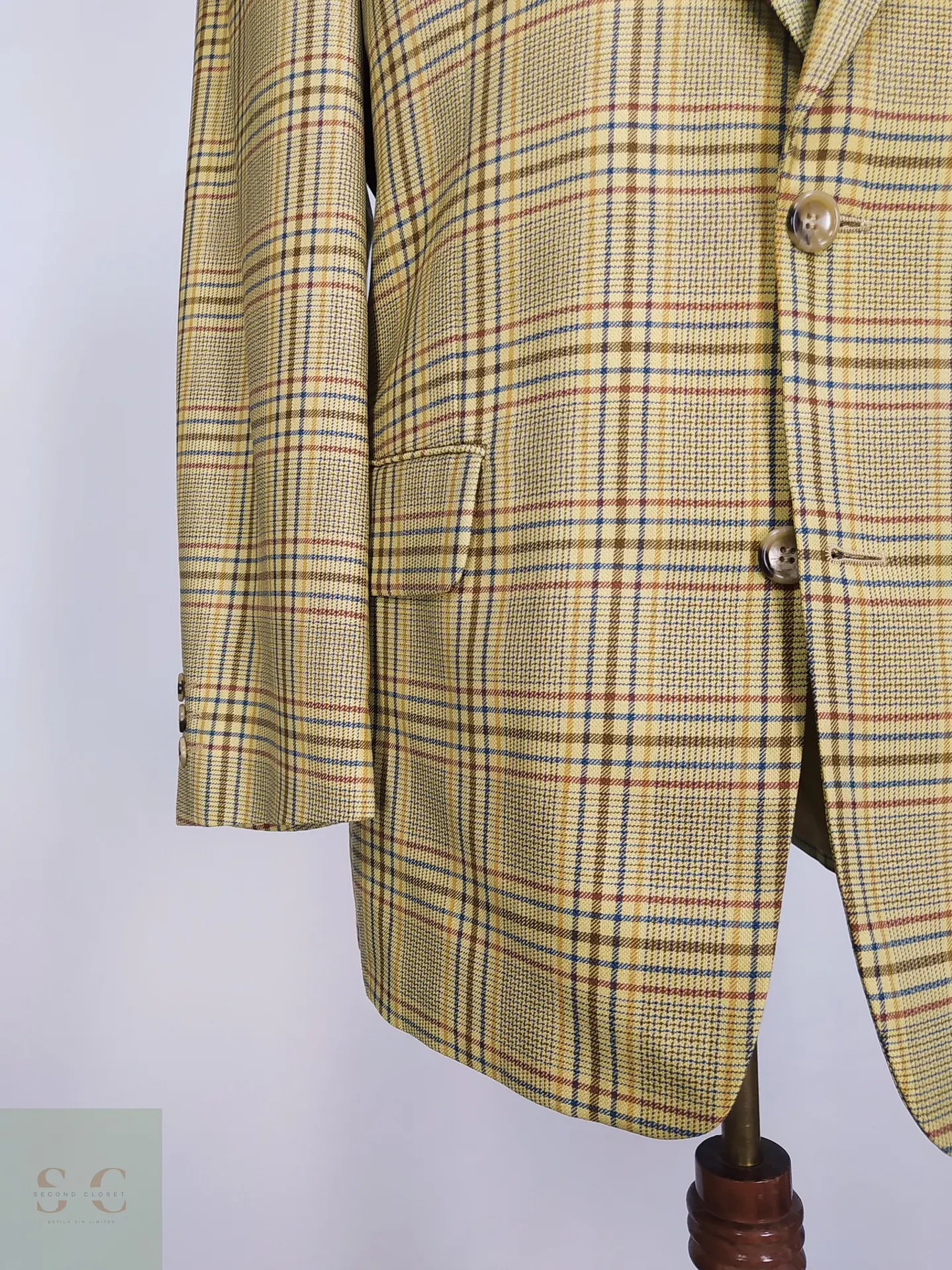 Blazer de Paño de Lana Virgen con Patrón de Cuadros Mostaza Talla L 2