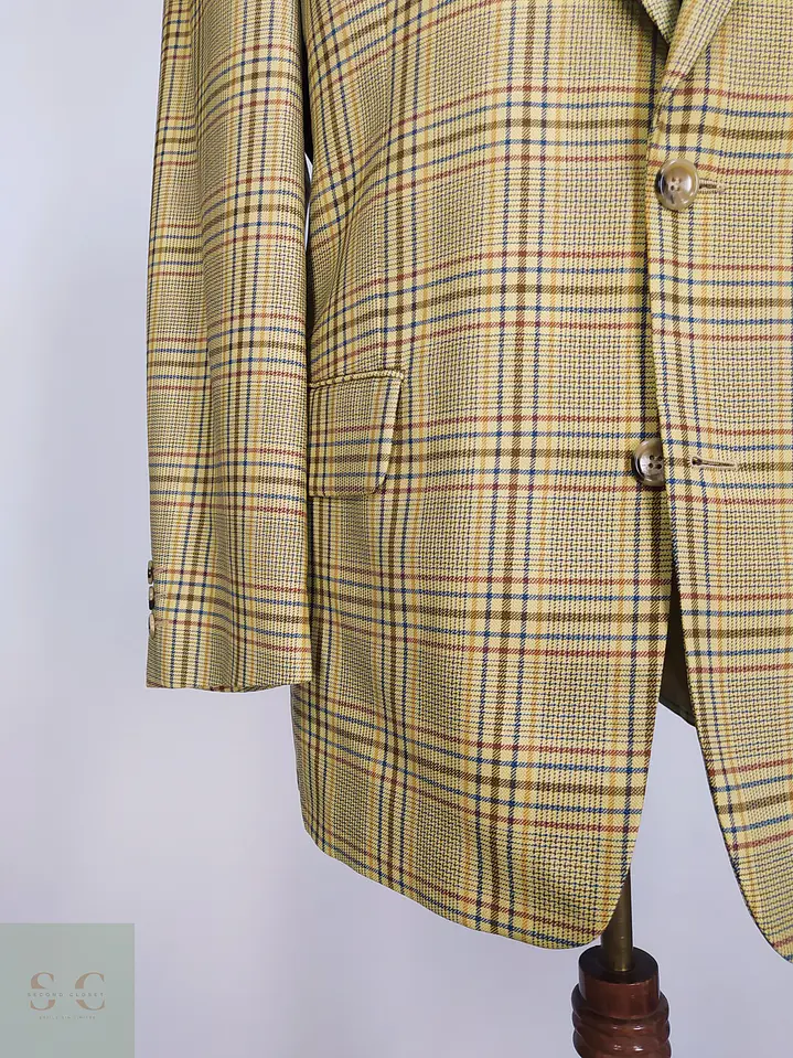 Blazer de Paño de Lana Virgen con Patrón de Cuadros Mostaza Talla L 2