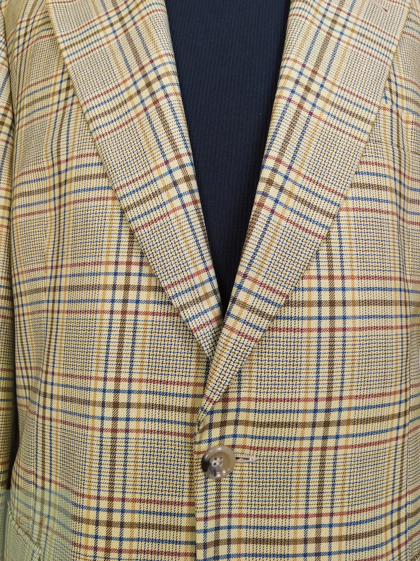 Blazer de Paño de Lana Virgen con Patrón de Cuadros Mostaza Talla L 3