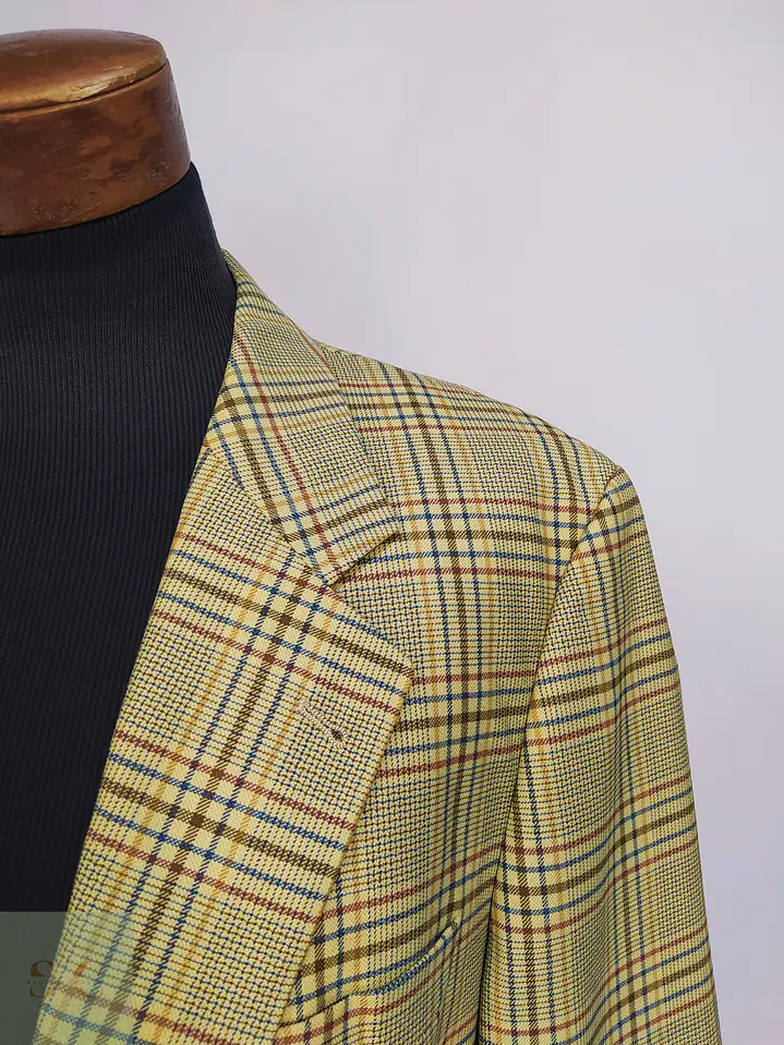 Blazer de Paño de Lana Virgen con Patrón de Cuadros Mostaza Talla L 5