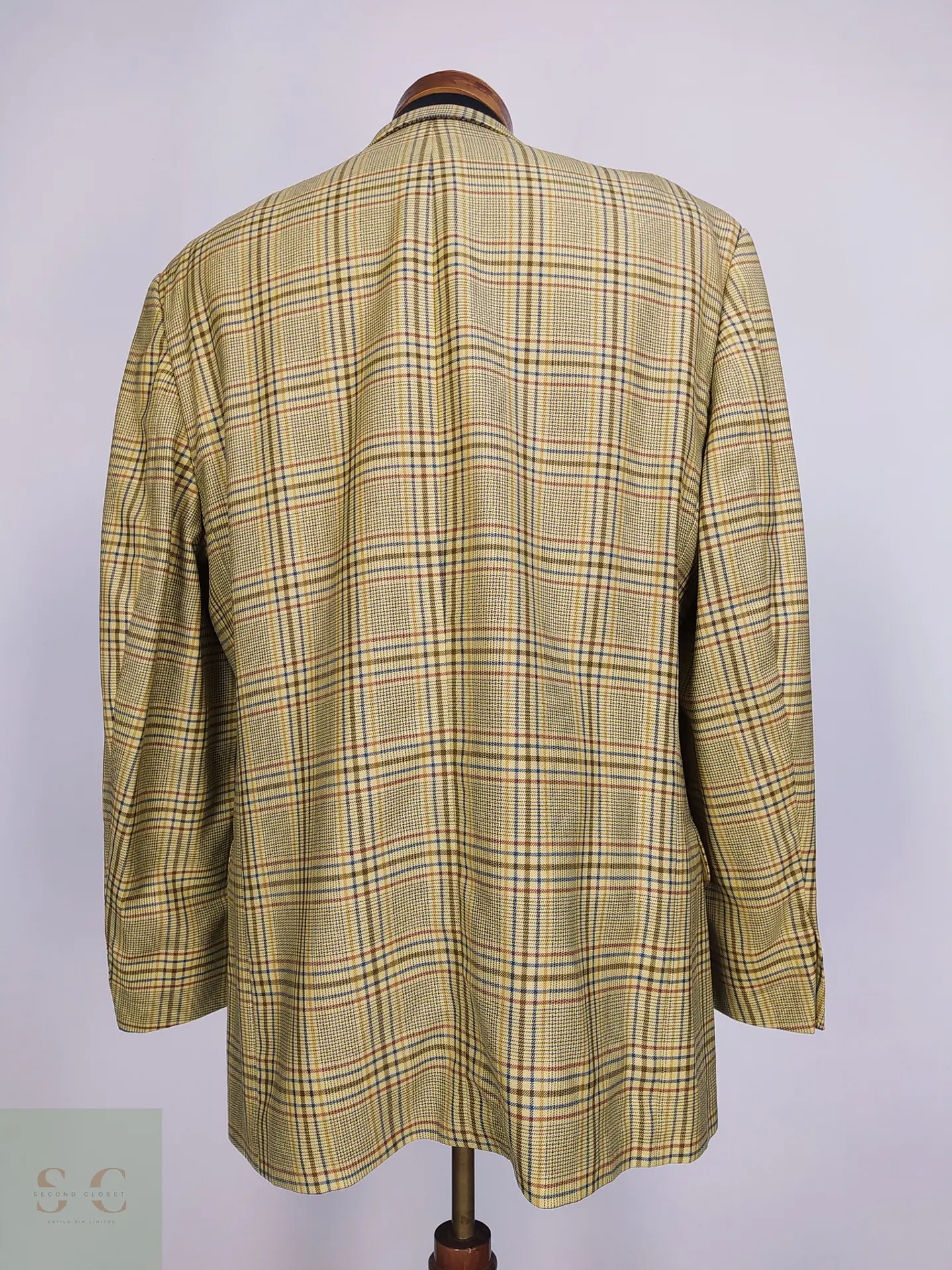 Blazer de Paño de Lana Virgen con Patrón de Cuadros Mostaza Talla L 8