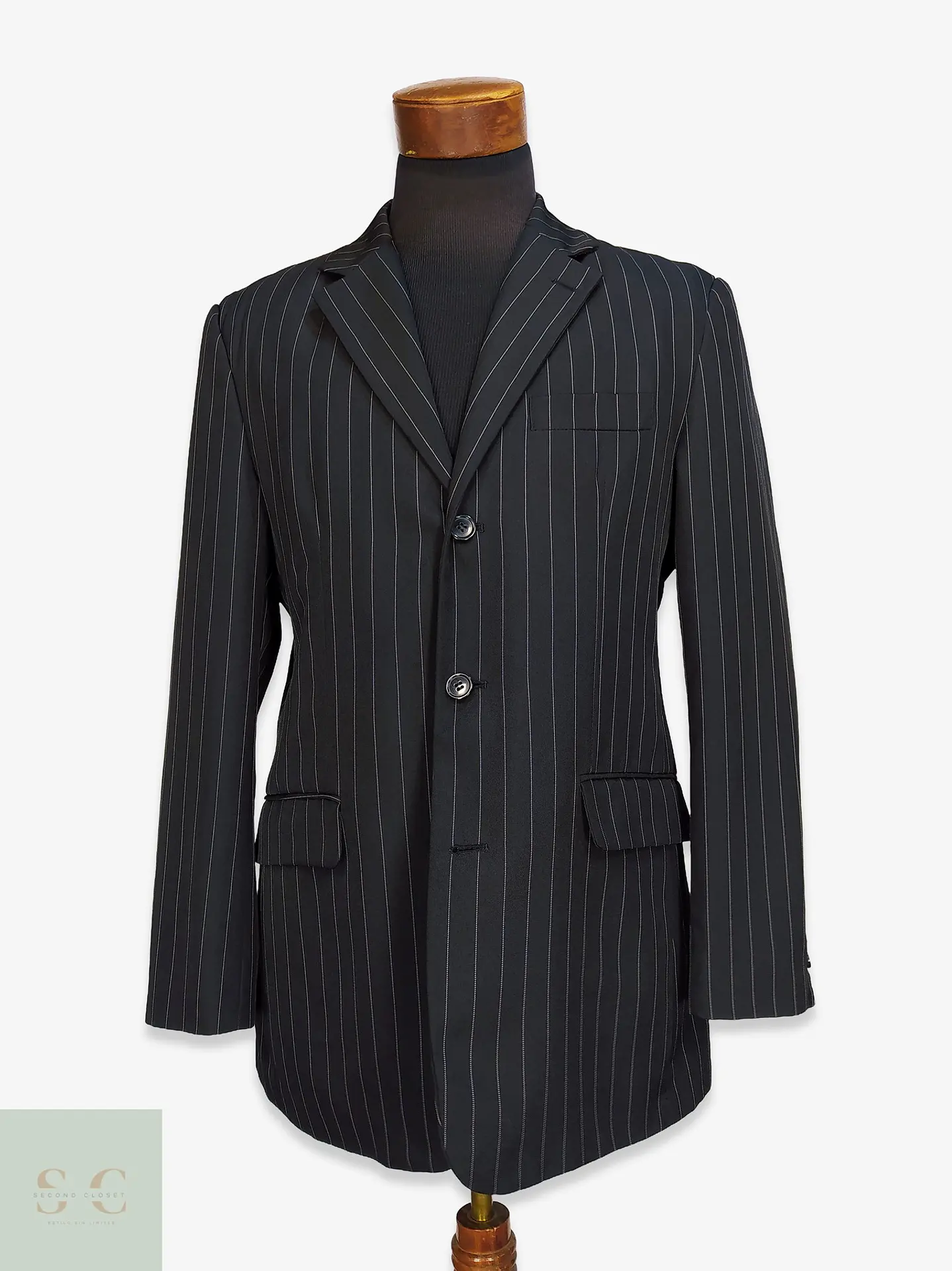 Blazer Recto Clásico Pinstripe Negro Talla M 1