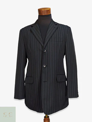 Blazer Recto Clásico Pinstripe Negro Talla M