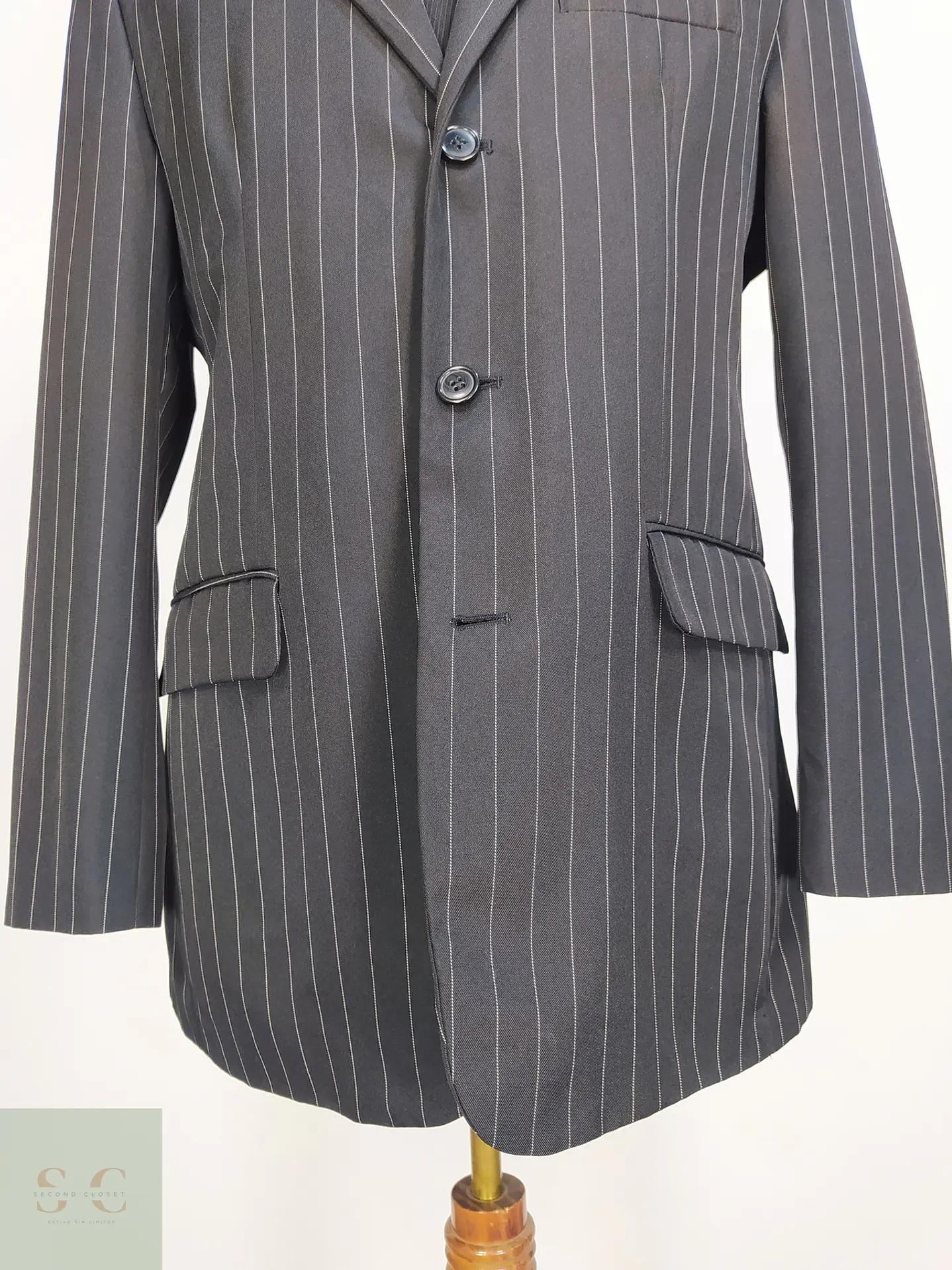 Blazer Recto Clásico Pinstripe Negro Talla M 2