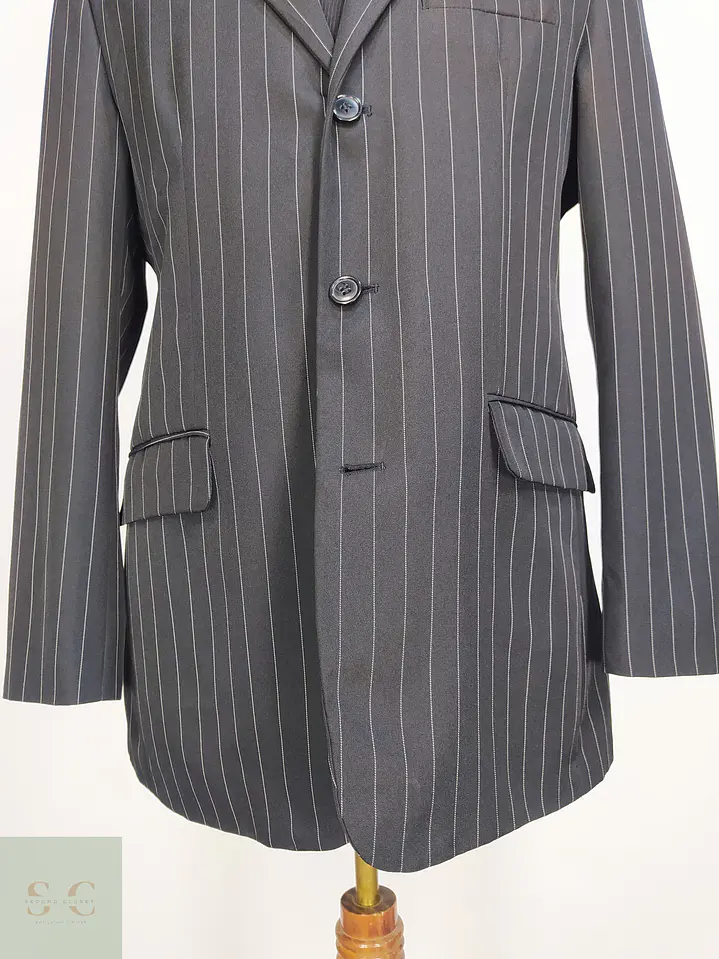 Blazer Recto Clásico Pinstripe Negro Talla M 2