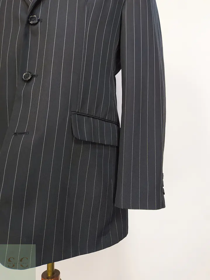 Blazer Recto Clásico Pinstripe Negro Talla M 3