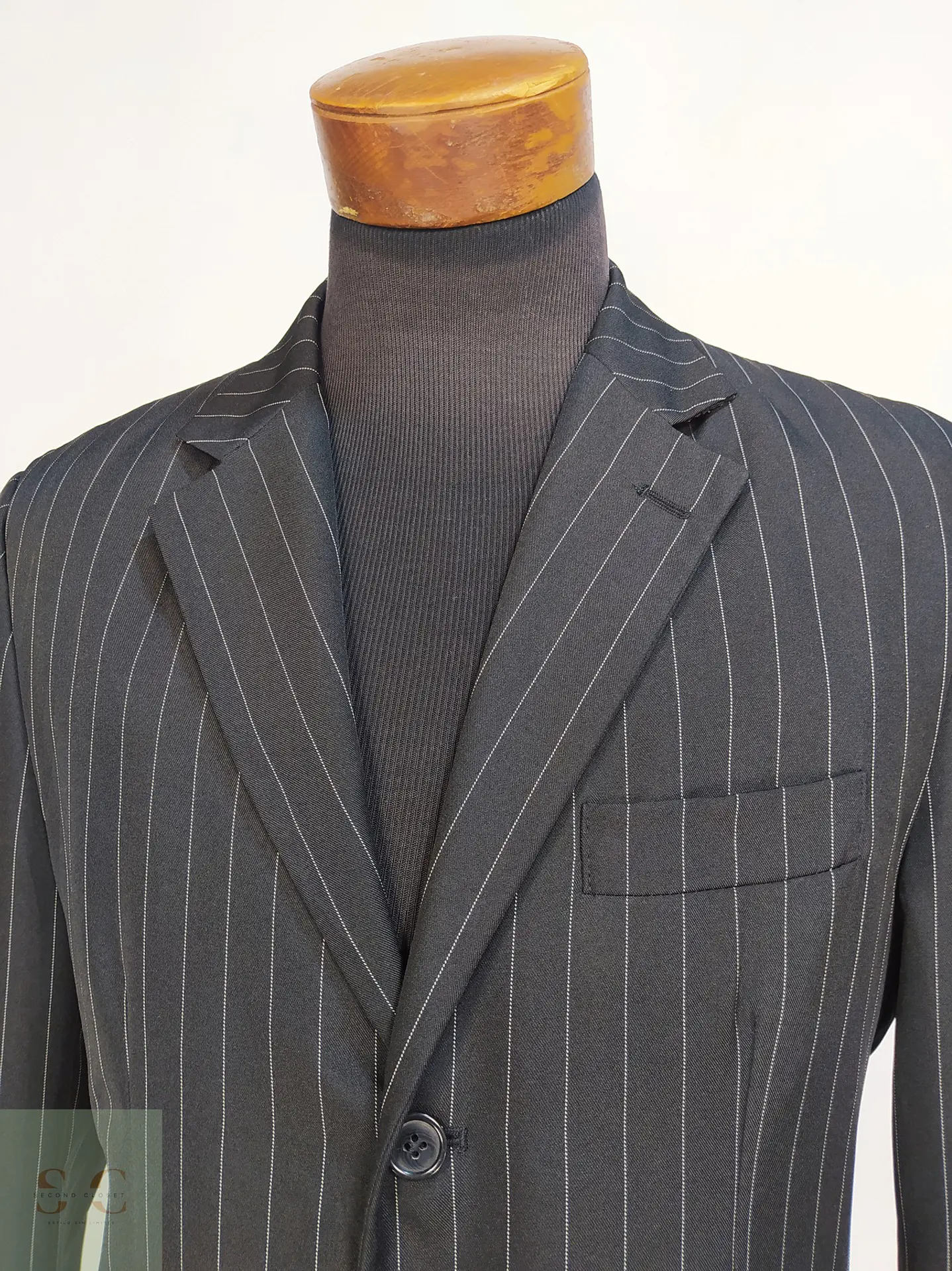 Blazer Recto Clásico Pinstripe Negro Talla M 4