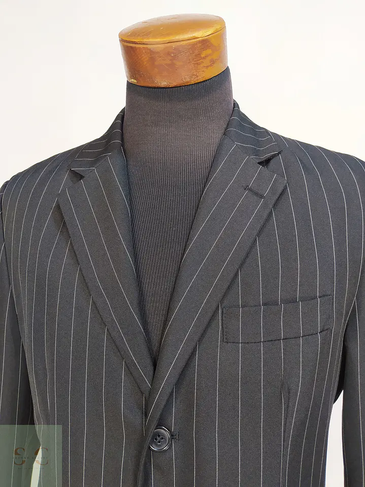 Blazer Recto Clásico Pinstripe Negro Talla M 4