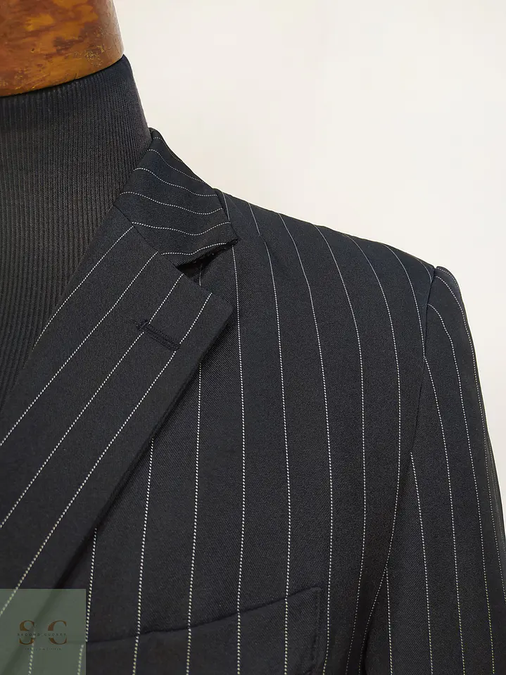 Blazer Recto Clásico Pinstripe Negro Talla M 5