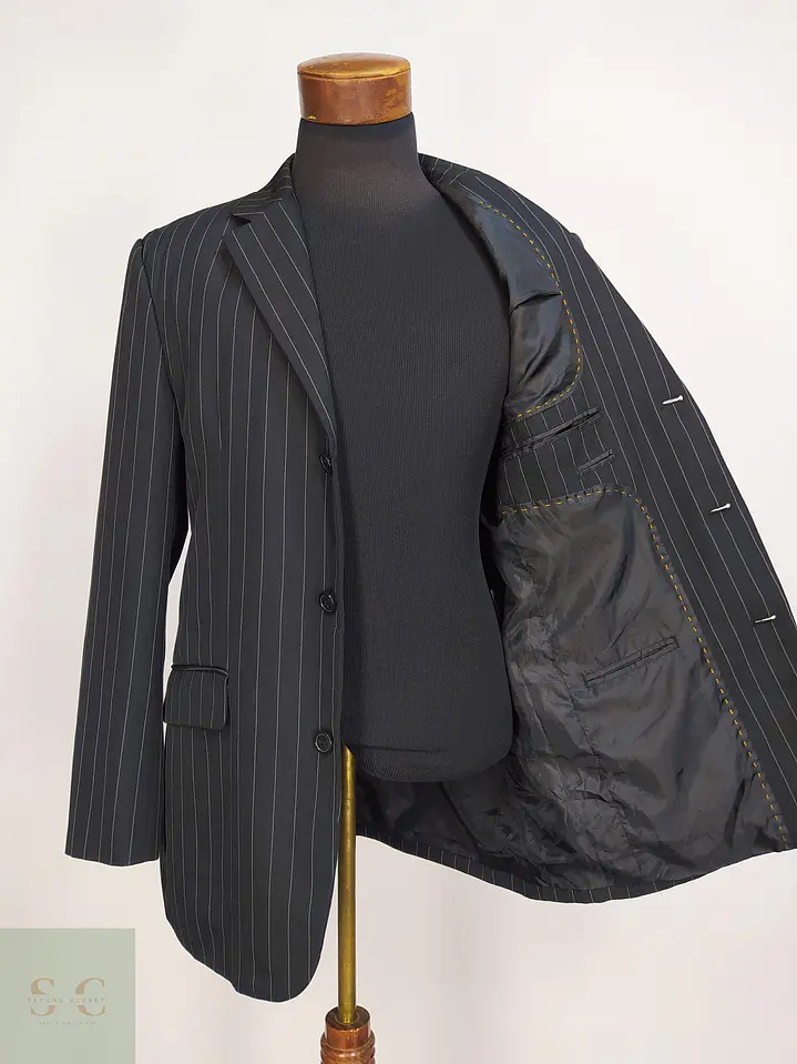 Blazer Recto Clásico Pinstripe Negro Talla M 6
