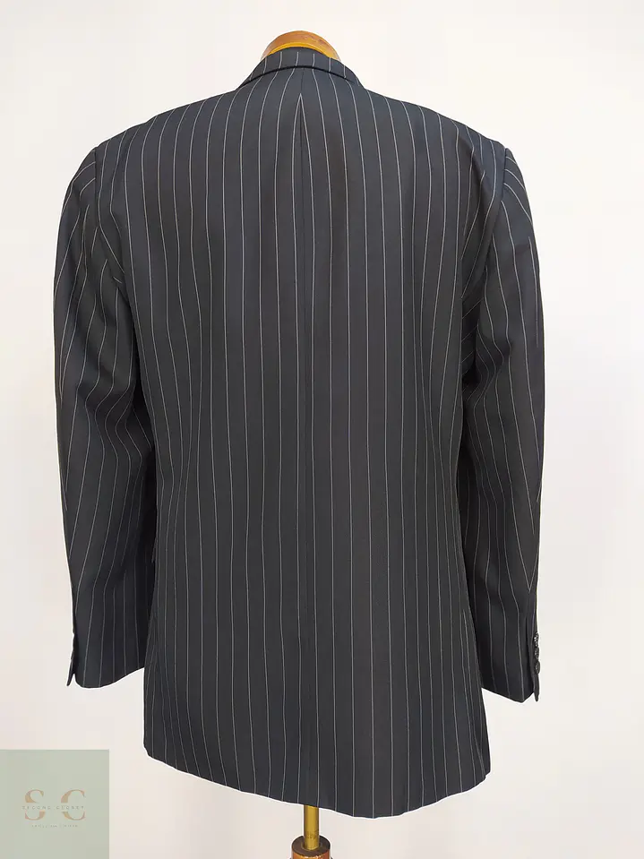 Blazer Recto Clásico Pinstripe Negro Talla M 8