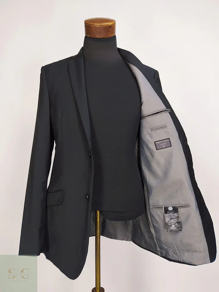 Blazer Sastre Negro de Paño de Lana Virgen Angelo Litrico Talla M 8