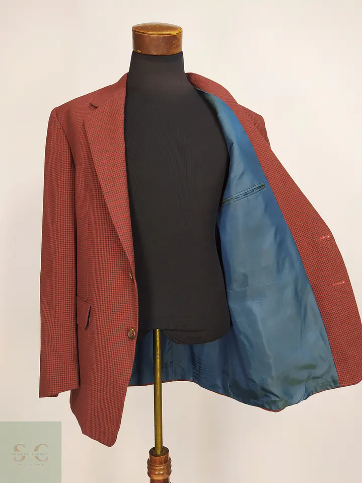 Blazer Vintage de Microcuadros Tono Burdeos Talla L 7