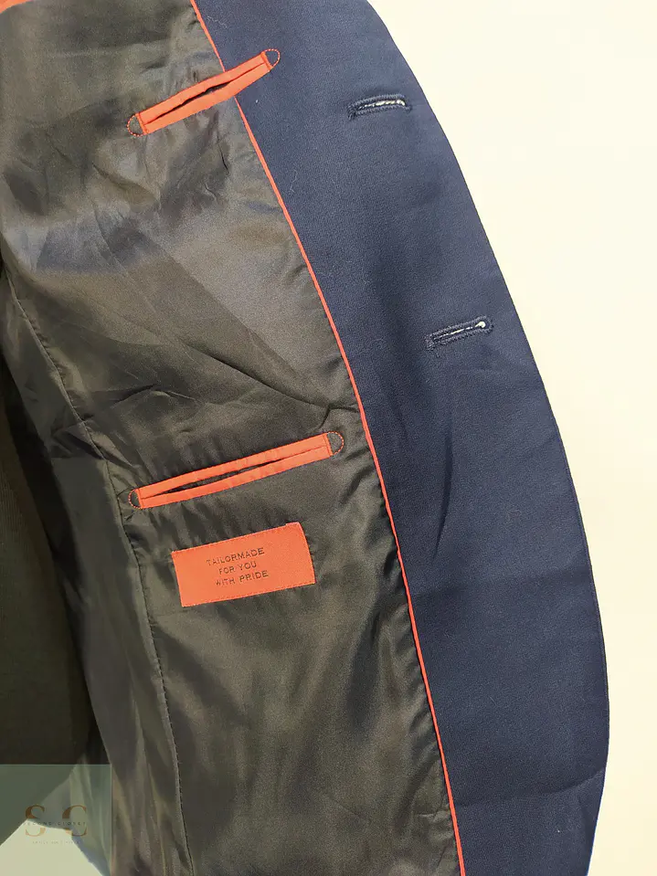Blazer Estructurado Azul Marino con Vivo Contrastante Finshley & Harding Talla S 4