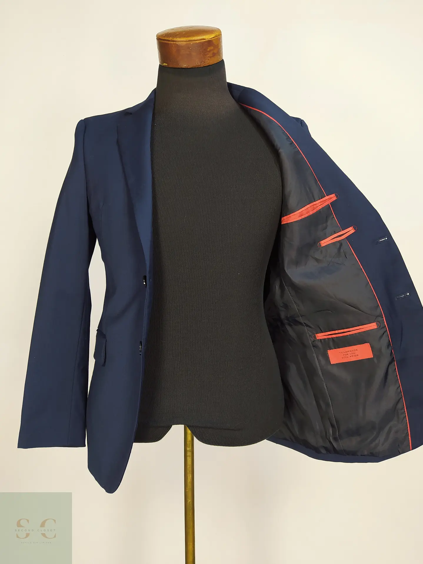 Blazer Estructurado Azul Marino con Vivo Contrastante Finshley & Harding Talla S 5