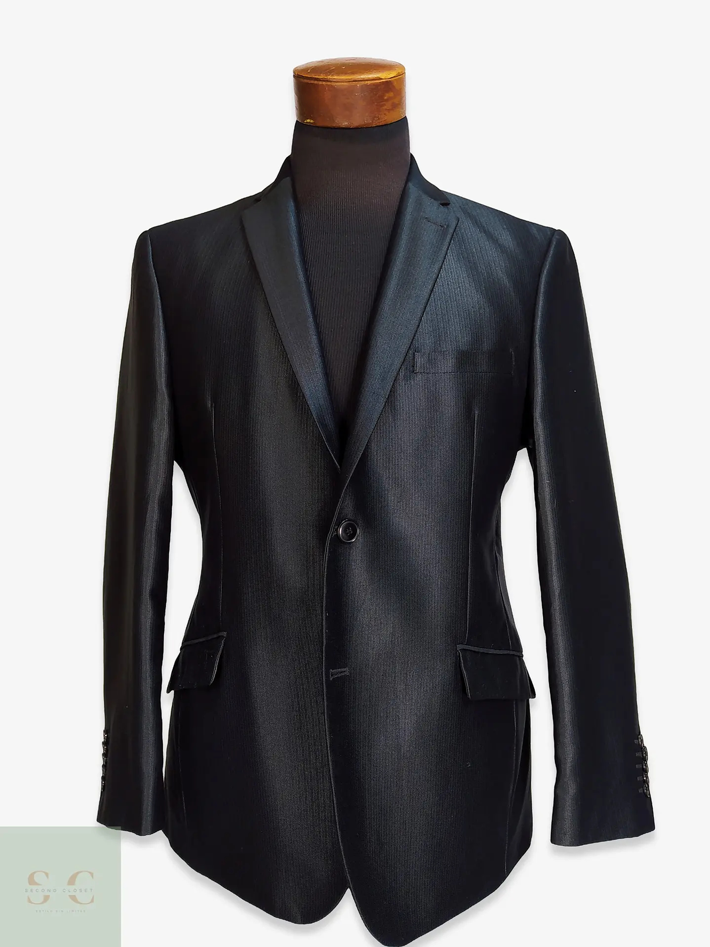 Blazer Estructurado de Tejido Chevron con Acabado Satinado Angelo Litrico Talla M 1