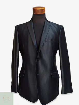 Blazer Estructurado de Tejido Chevron con Acabado Satinado Angelo Litrico Talla M