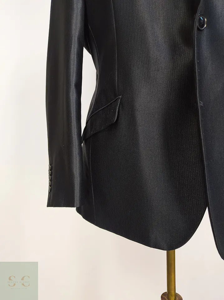 Blazer Estructurado de Tejido Chevron con Acabado Satinado Angelo Litrico Talla M 2