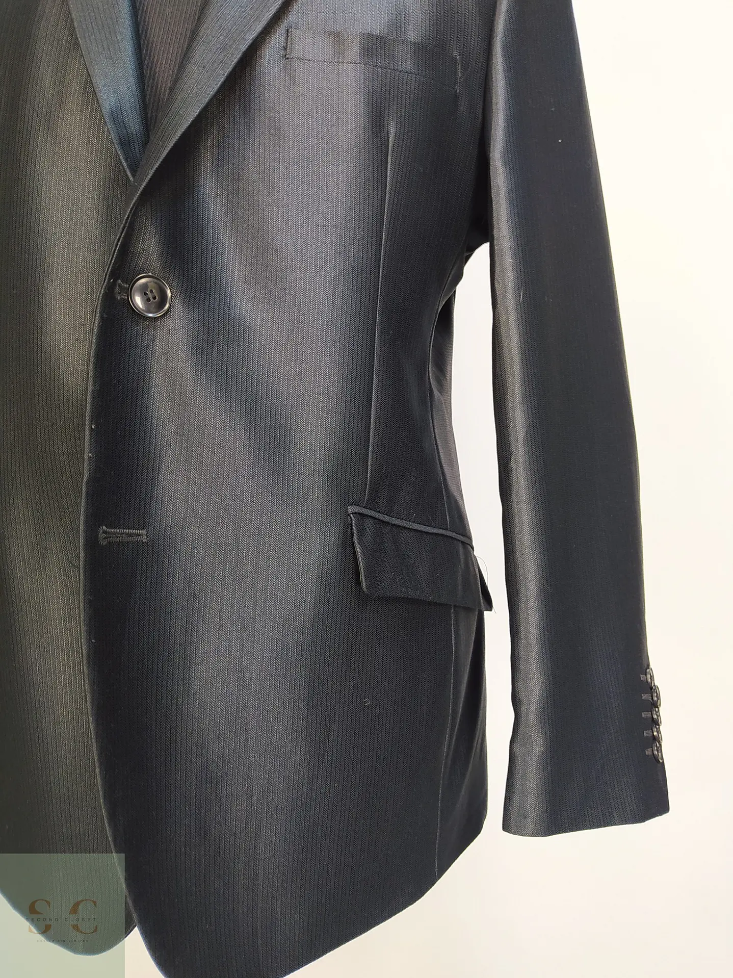 Blazer Estructurado de Tejido Chevron con Acabado Satinado Angelo Litrico Talla M 3