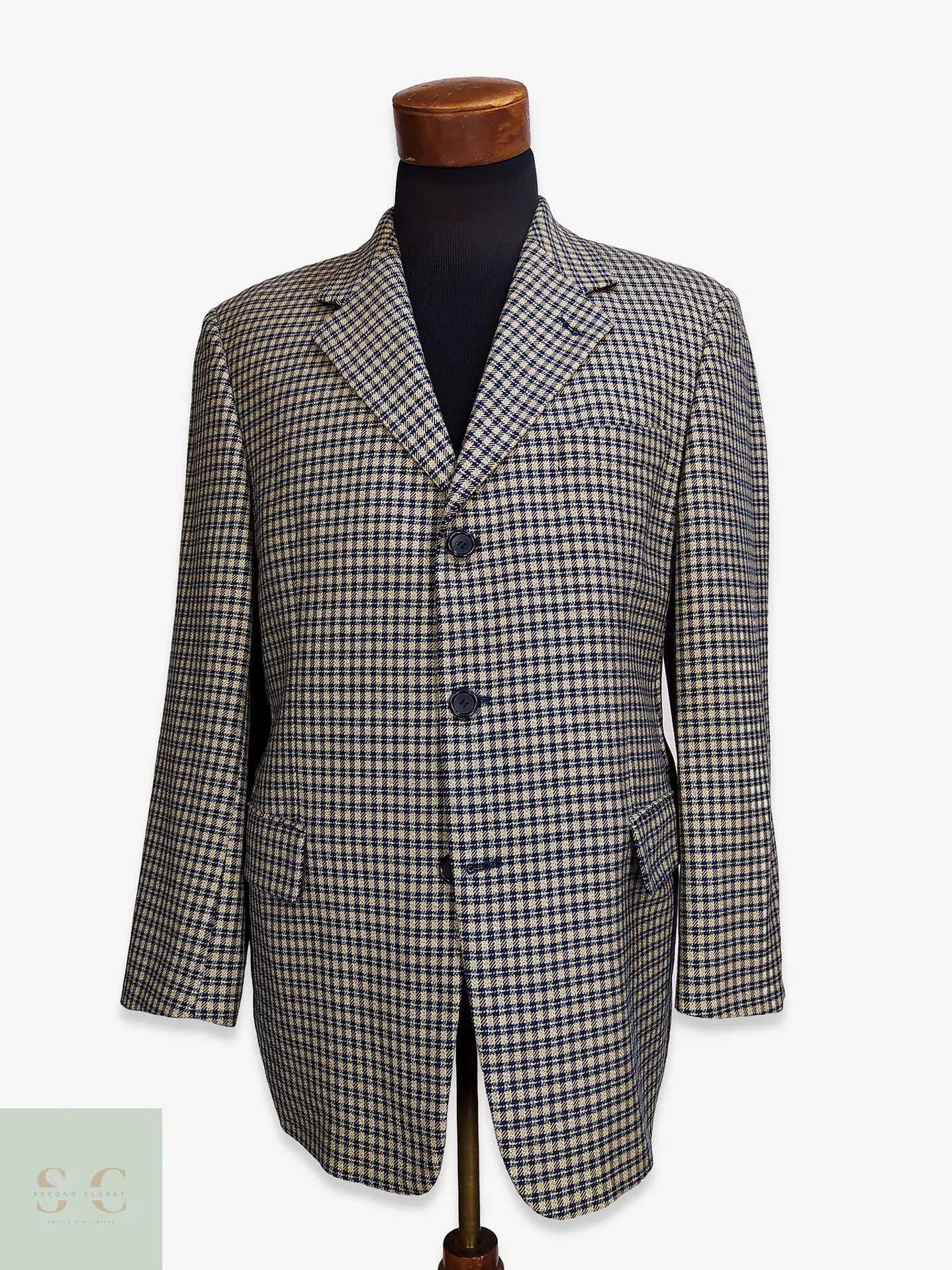 Blazer Estructurado a Cuadros Micro-Houndstooth en Lana Virgen Mario Barutti Talla ML 1