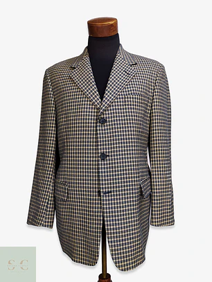 Blazer Estructurado a Cuadros Micro-Houndstooth en Lana Virgen Mario Barutti Talla ML
