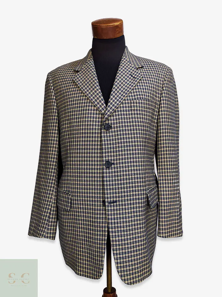Blazer Estructurado a Cuadros Micro-Houndstooth en Lana Virgen Mario Barutti Talla ML 1