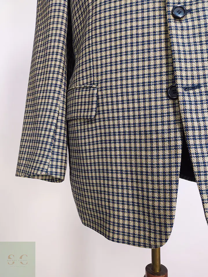 Blazer Estructurado a Cuadros Micro-Houndstooth en Lana Virgen Mario Barutti Talla ML 2