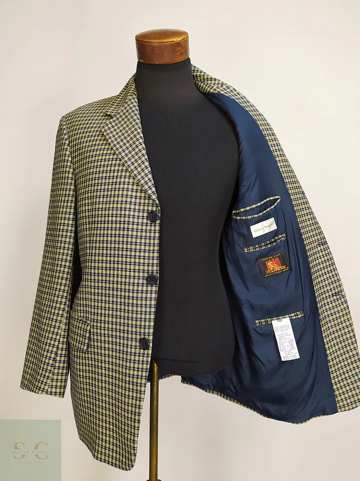 Blazer Estructurado a Cuadros Micro-Houndstooth en Lana Virgen Mario Barutti Talla ML 7