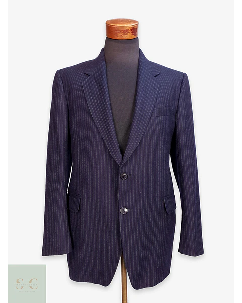 Blazer Clásico de Lana Azul Marino con Raya Diplomática Gotthard Policke Talla M